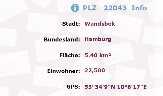 Postleitzahl 22043 Wandsbek, Hamburg Information