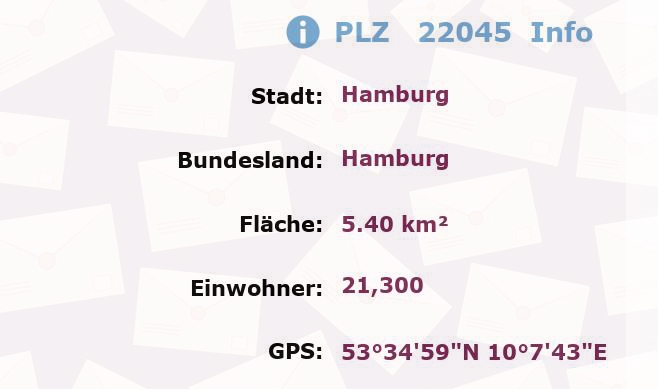 Postleitzahl 22045 Hamburg Information