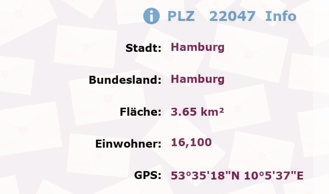 Postleitzahl 22047 Hamburg Information