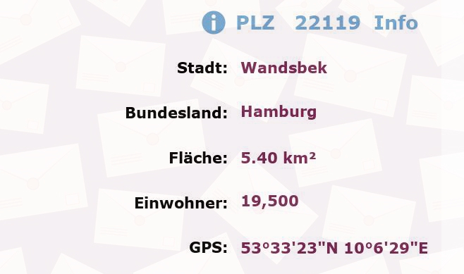 Postleitzahl 22119 Wandsbek, Hamburg Information