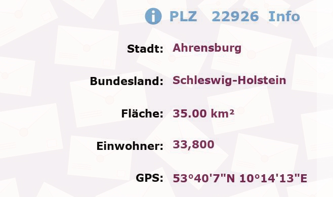 Postleitzahl 22926 Ahrensburg, Schleswig-Holstein Information