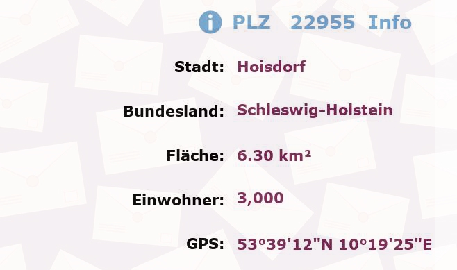 Postleitzahl 22955 Hoisdorf, Schleswig-Holstein Information