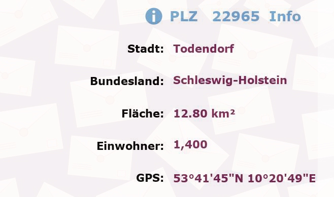 Postleitzahl 22965 Todendorf, Schleswig-Holstein Information