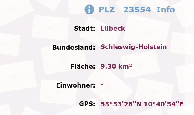 Postleitzahl 23554 Lübeck, Schleswig-Holstein Information