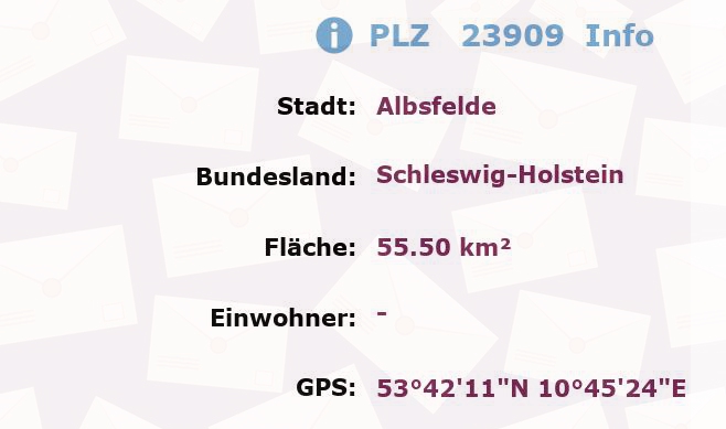 Postleitzahl 23909 Albsfelde, Schleswig-Holstein Information