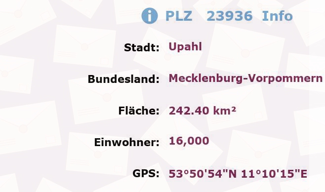 Postleitzahl 23936 Upahl, Mecklenburg-Vorpommern Information