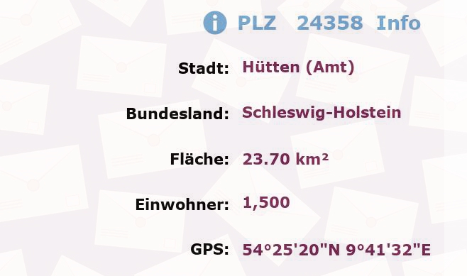 Postleitzahl 24358 Hütten (Amt), Schleswig-Holstein Information