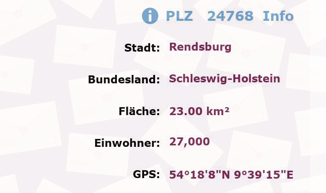 Postleitzahl 24768 Rendsburg, Schleswig-Holstein Information