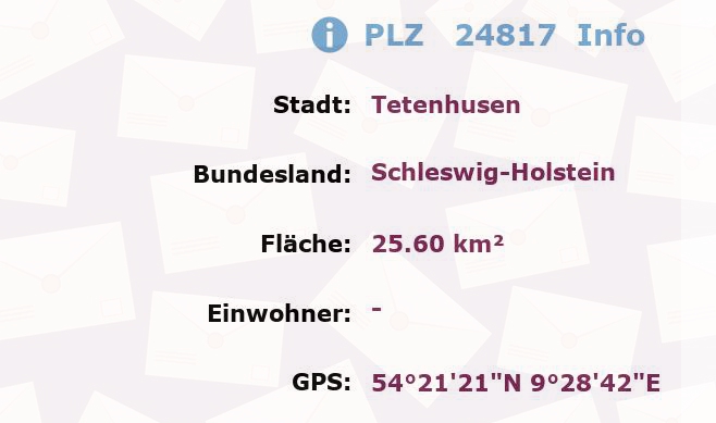 Postleitzahl 24817 Tetenhusen, Schleswig-Holstein Information