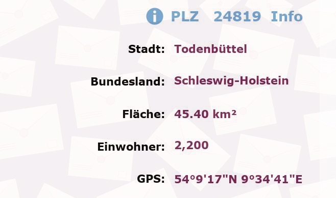 Postleitzahl 24819 Todenbüttel, Schleswig-Holstein Information