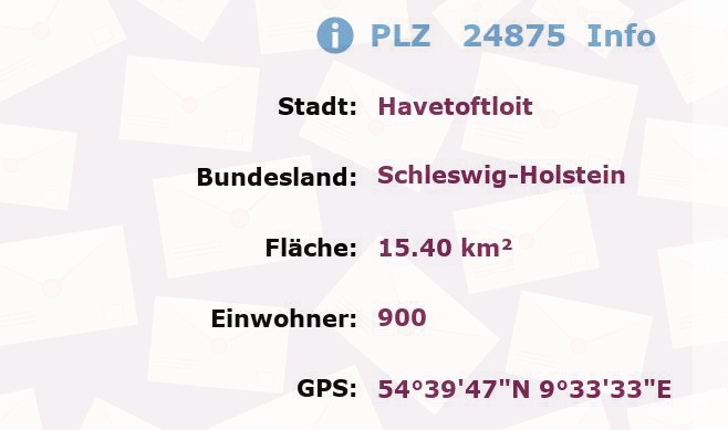 Postleitzahl 24875 Havetoftloit, Schleswig-Holstein Information