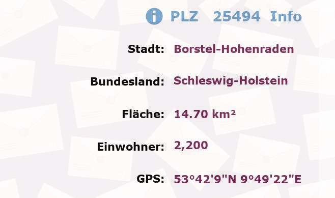 Postleitzahl 25494 Borstel-Hohenraden, Schleswig-Holstein Information