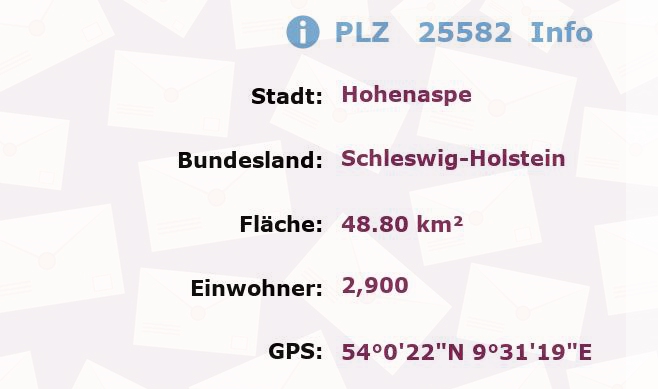 Postleitzahl 25582 Hohenaspe, Schleswig-Holstein Information