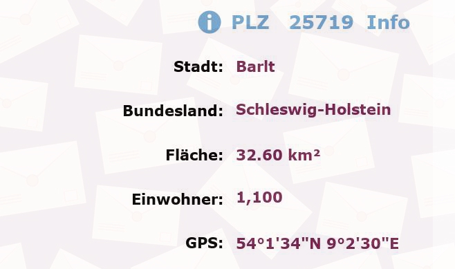 Postleitzahl 25719 Barlt, Schleswig-Holstein Information