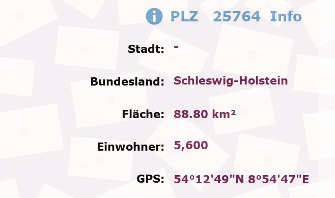 Postleitzahl 25764 Schleswig-Holstein Information