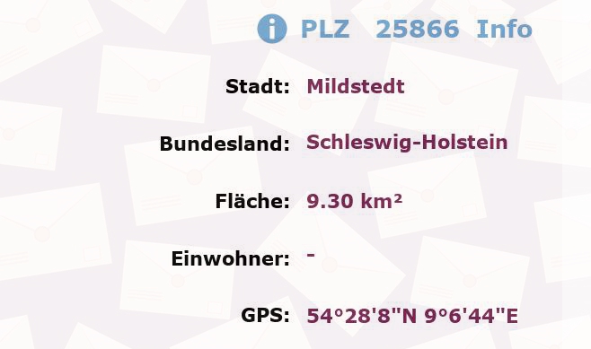 Postleitzahl 25866 Mildstedt, Schleswig-Holstein Information