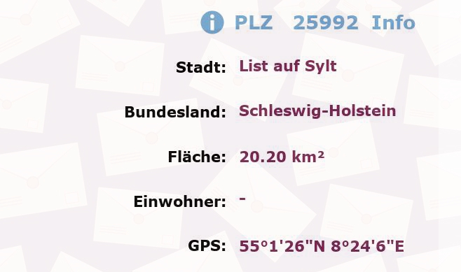 Postleitzahl 25992 List auf Sylt, Schleswig-Holstein Information