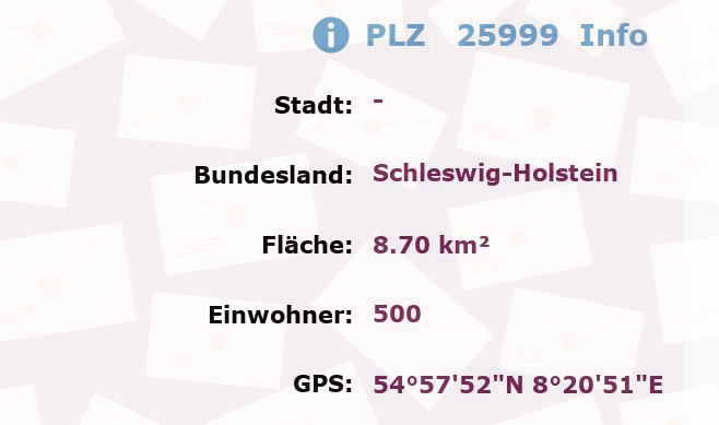 Postleitzahl 25999 Schleswig-Holstein Information