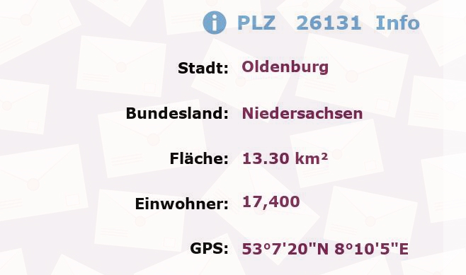 Postleitzahl 26131 Oldenburg, Niedersachsen Information