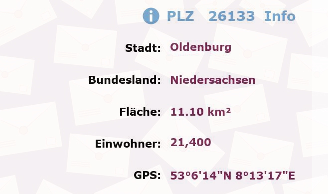 Postleitzahl 26133 Oldenburg, Niedersachsen Information