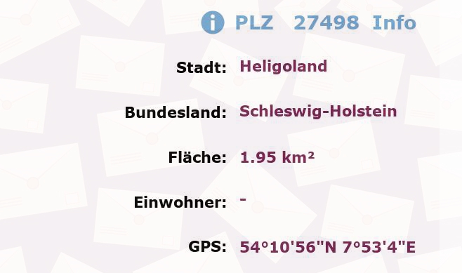 Postleitzahl 27498 Heligoland, Schleswig-Holstein Information