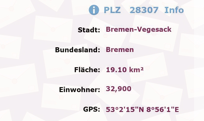 Postleitzahl 28307 Bremen-Vegesack, Bremen Information