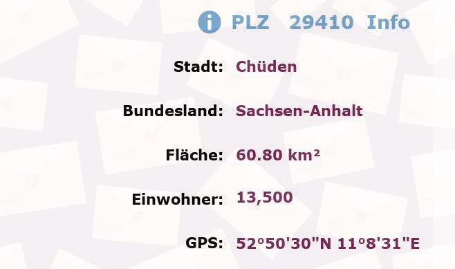 Postleitzahl 29410 Chüden, Sachsen-Anhalt Information