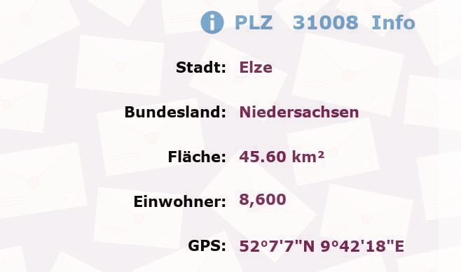 Postleitzahl 31008 Elze, Niedersachsen Information