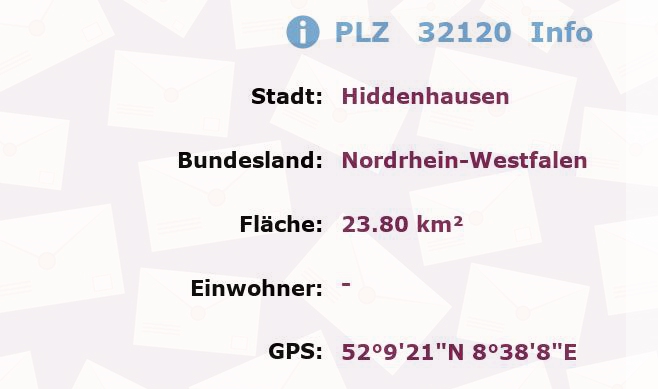 Postleitzahl 32120 Hiddenhausen, Nordrhein-Westfalen Information