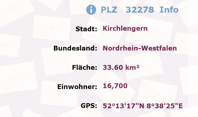 Postleitzahl 32278 Kirchlengern, Nordrhein-Westfalen Information