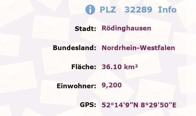 Postleitzahl 32289 Rödinghausen, Nordrhein-Westfalen Information