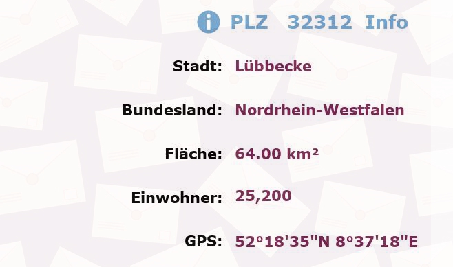 Postleitzahl 32312 Lübbecke, Nordrhein-Westfalen Information