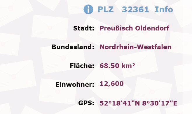 Postleitzahl 32361 Preußisch Oldendorf, Nordrhein-Westfalen Information