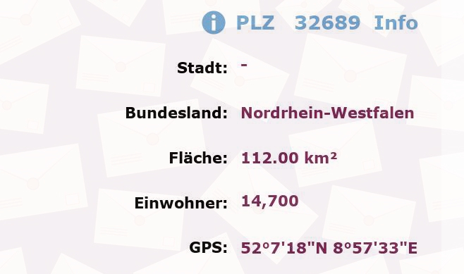 Postleitzahl 32689 Nordrhein-Westfalen Information