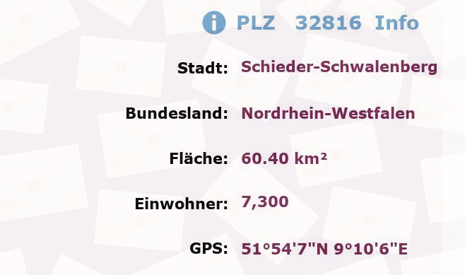 Postleitzahl 32816 Schieder-Schwalenberg, Nordrhein-Westfalen Information