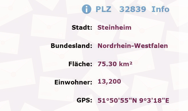 Postleitzahl 32839 Steinheim, Nordrhein-Westfalen Information