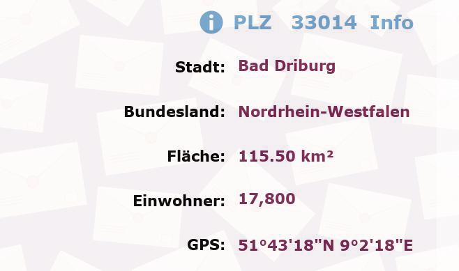 Postleitzahl 33014 Bad Driburg, Nordrhein-Westfalen Information