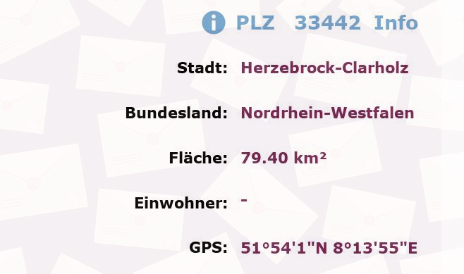 Postleitzahl 33442 Herzebrock-Clarholz, Nordrhein-Westfalen Information