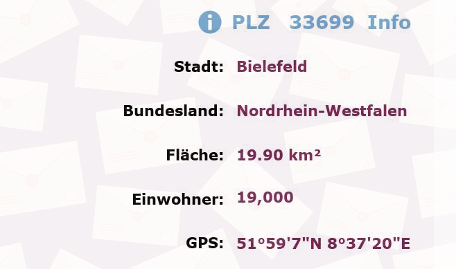 Postleitzahl 33699 Bielefeld, Nordrhein-Westfalen Information