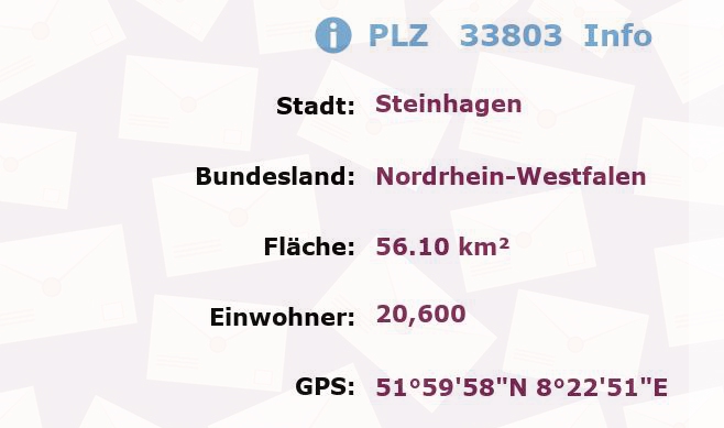 Postleitzahl 33803 Steinhagen, Nordrhein-Westfalen Information