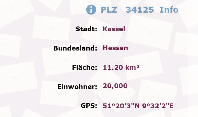 Postleitzahl 34125 Kassel, Hessen Information