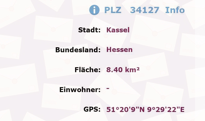 Postleitzahl 34127 Kassel, Hessen Information