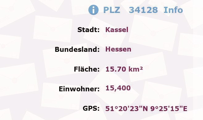 Postleitzahl 34128 Kassel, Hessen Information