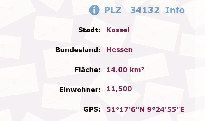 Postleitzahl 34132 Kassel, Hessen Information
