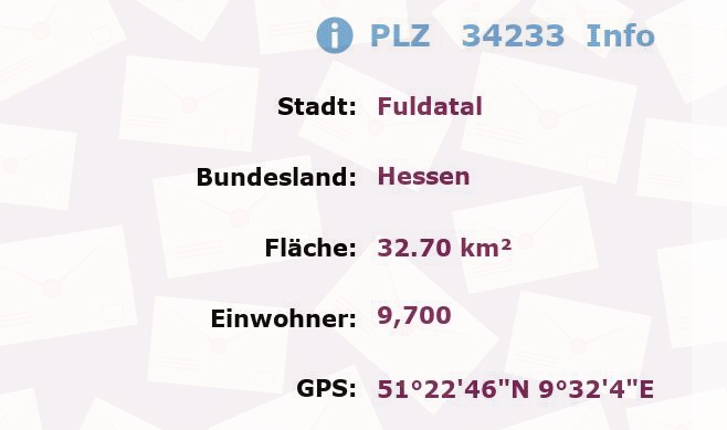 Postleitzahl 34233 Fuldatal, Hessen Information