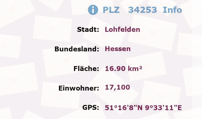 Postleitzahl 34253 Lohfelden, Hessen Information