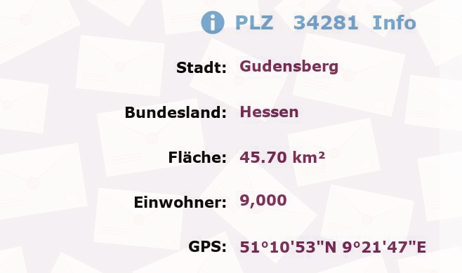 Postleitzahl 34281 Gudensberg, Hessen Information