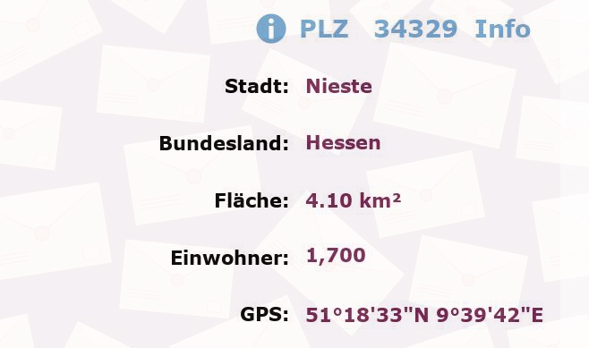 Postleitzahl 34329 Nieste, Hessen Information