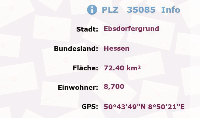 Postleitzahl 35085 Ebsdorfergrund, Hessen Information