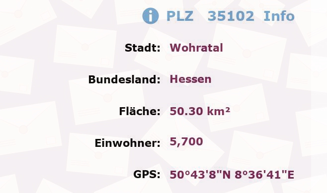 Postleitzahl 35102 Wohratal, Hessen Information
